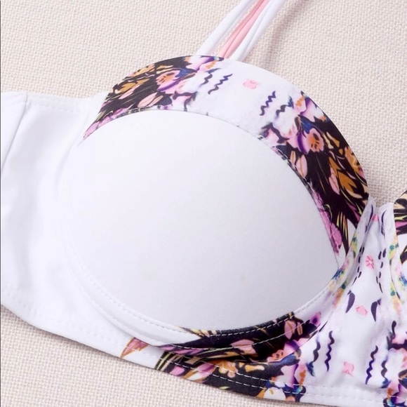 White High Waist Swimsuit in Pink Floral Tummy Control Size Large Size 8 10 - Picture 3 of 5